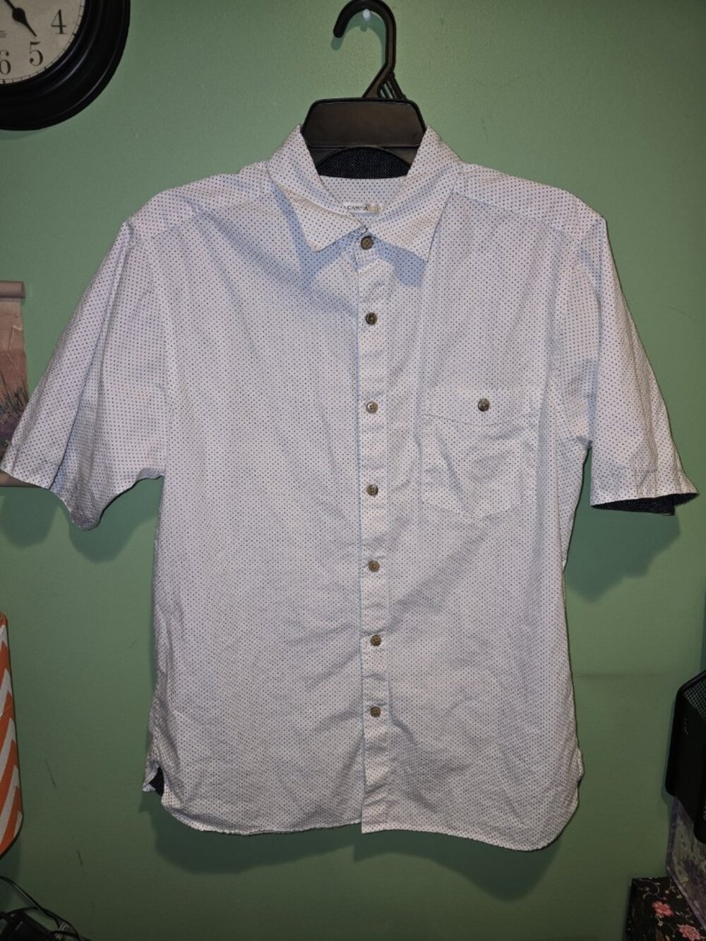 MODA CAMPIA MODA Men's Size Medium White Geometric Cotton Button-Up Shirt Polo